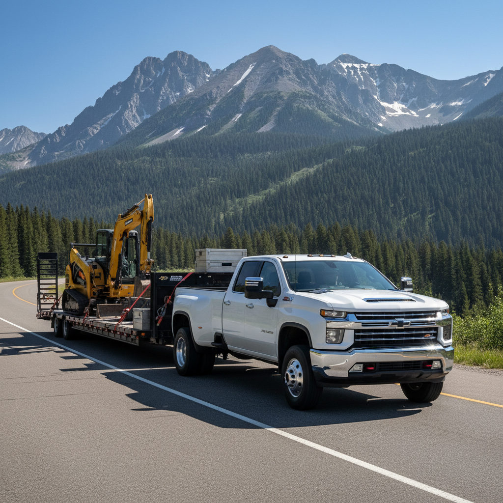 Flatbed truck hauling equipment